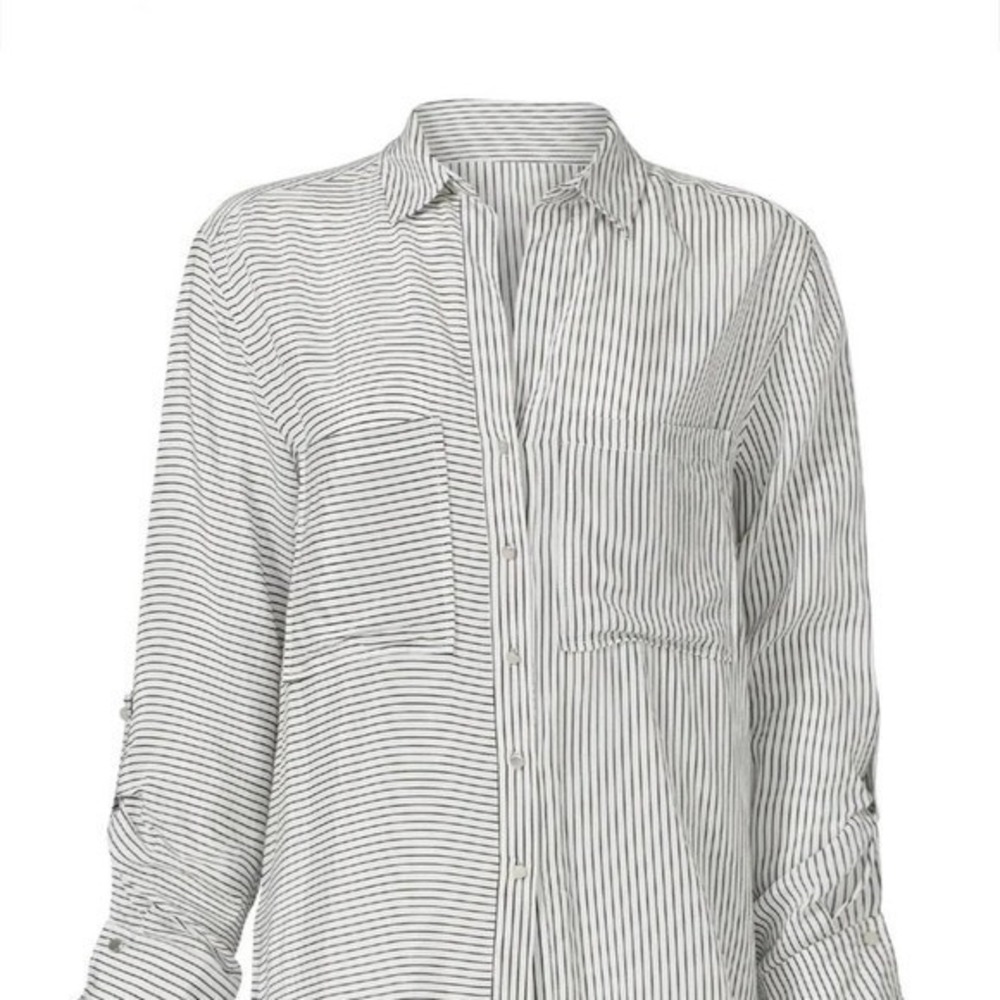 Tart Collections- black and white striped button down shirt- 100% crepe